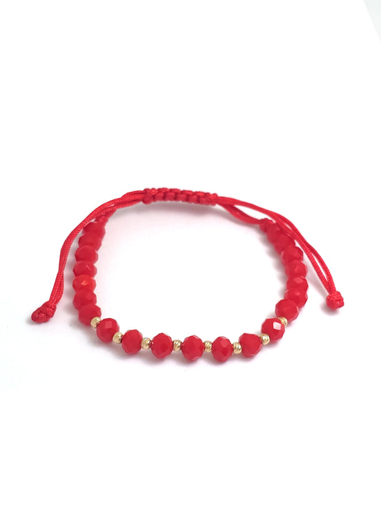 Brățară Bebeluși/Copii Aur 14K – 10 Bile de 2mm și Cristale roșii