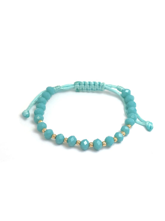 Brățară Bebeluși/Copii Aur 14K – 10 Bile de 2mm și Cristale turcoaz