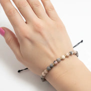 Brățară cu 10 biluțe striate de 2mm din aur 14k și Zasp Zebra Roz-Gri Mat mana femeie