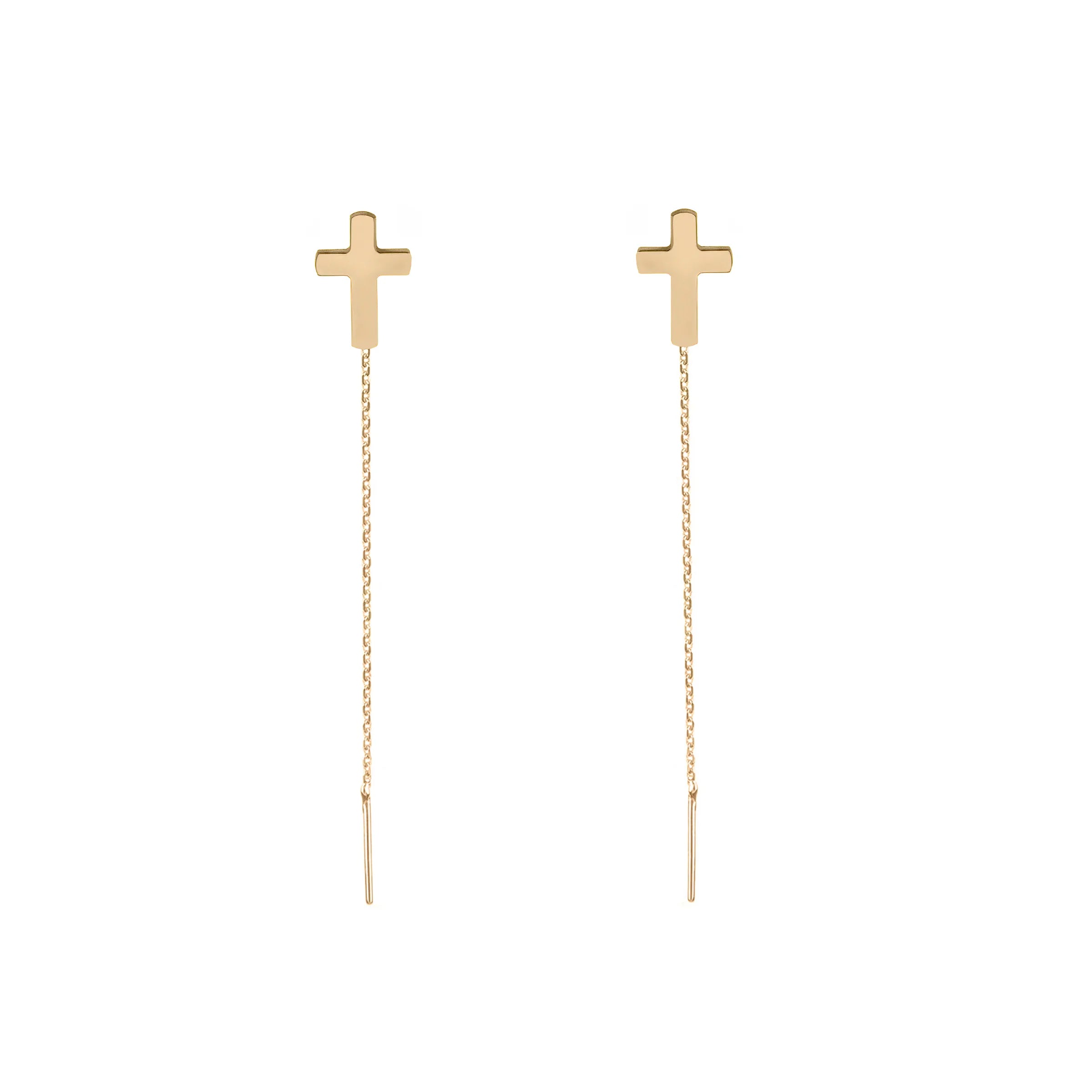 cercei cu lant si cruce aur14k