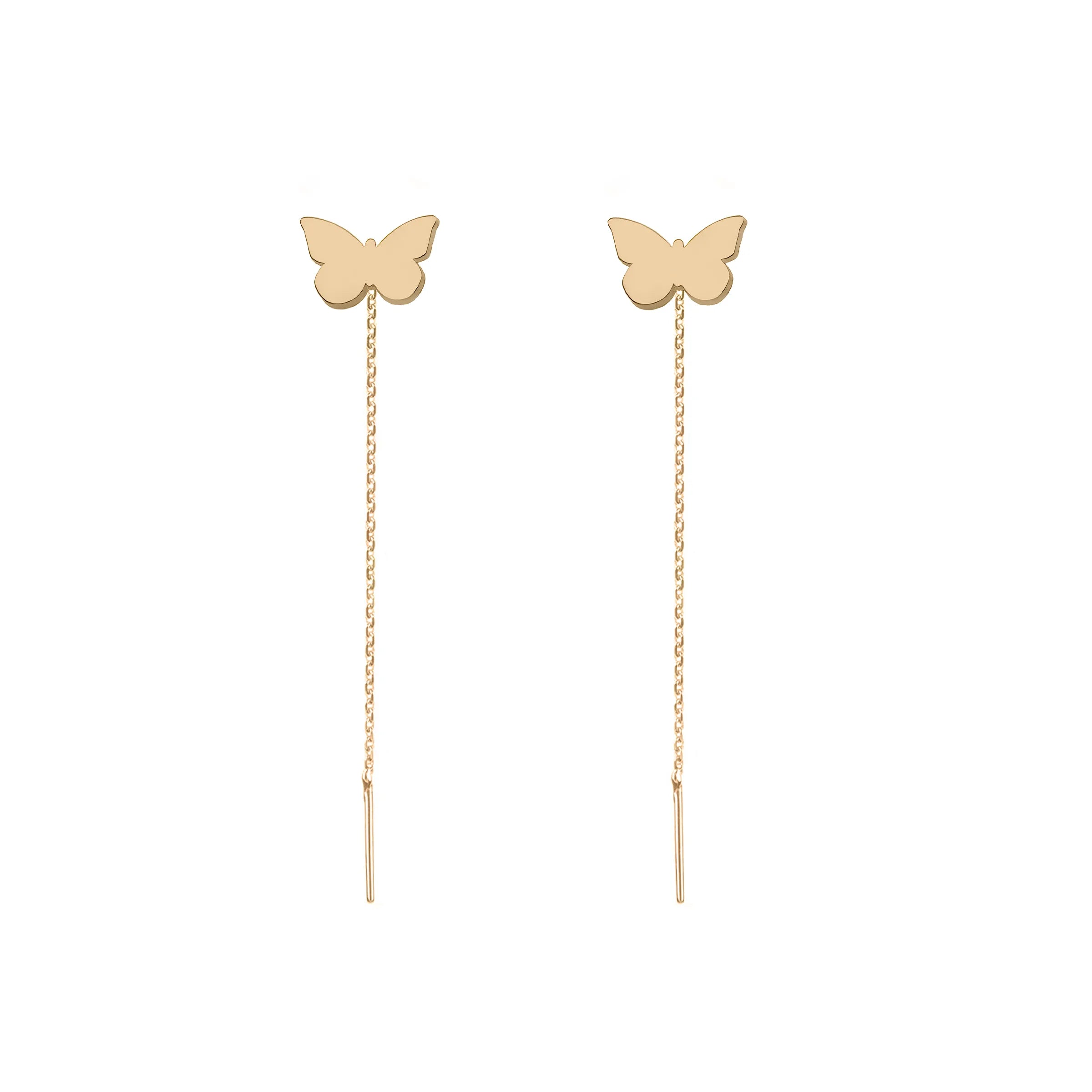 cercei cu lantisor si fluture aur 14k