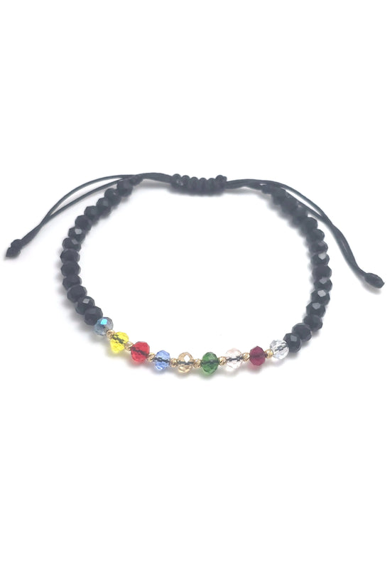 Brățară cu 8 biluțe din aur 14k, cristale negre si multicolore