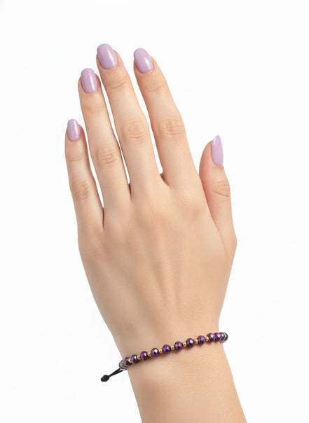 Bratara cu 10 bilute din aur 14k de 2mm si cristale mov 3mm, model mana