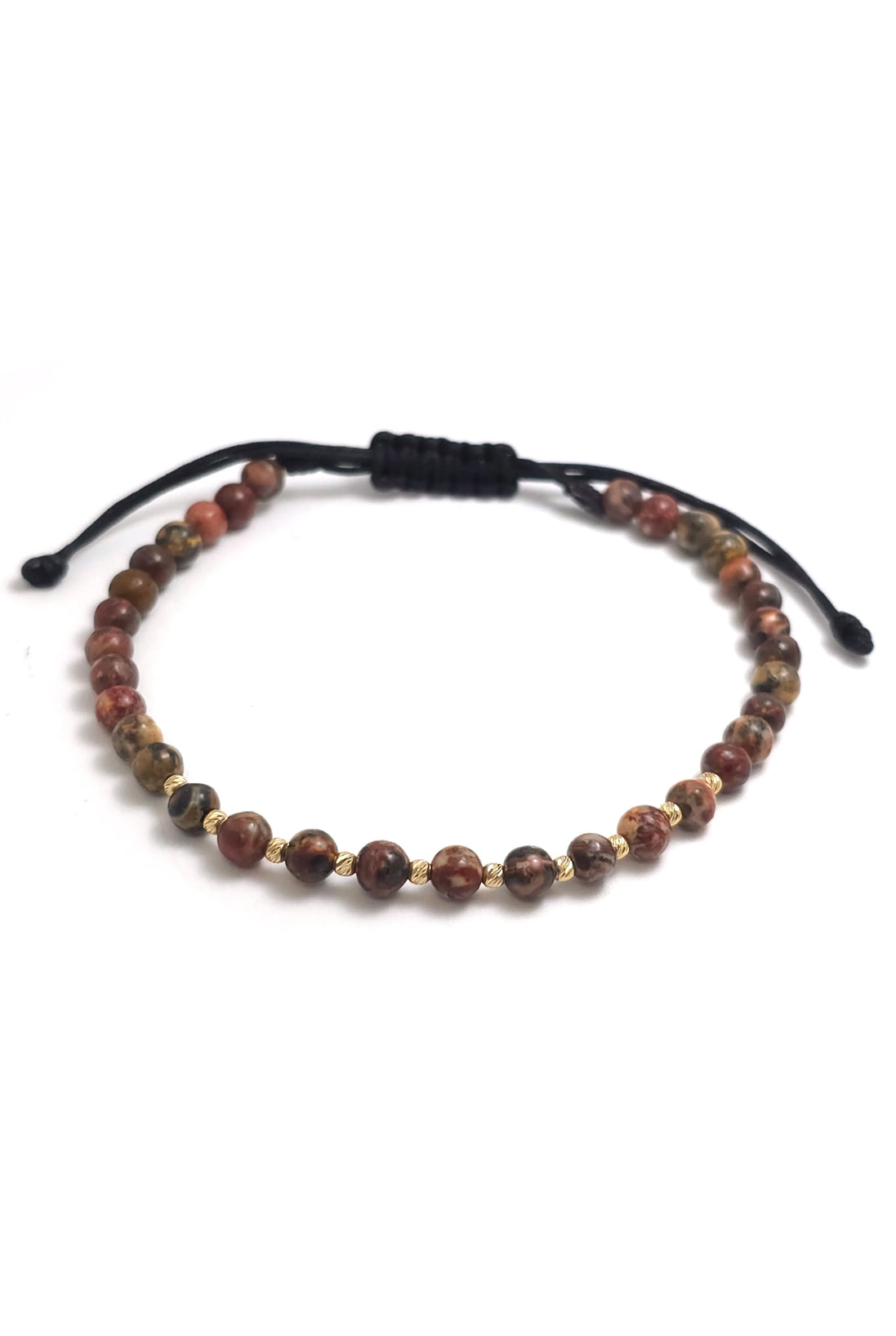 Brățară cu 10 biluțe striate de 2mm din aur 14k și Jasp Leopard